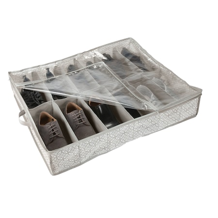 Simplify 12 Pair Boho Print Under the Bed Shoe Storage Bag in Grey 30110-GREY